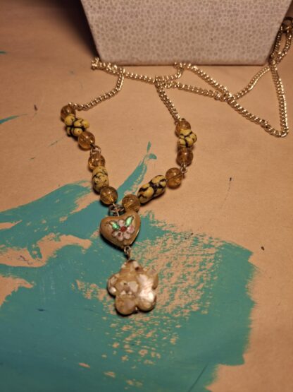Yellow Cloisone Flower Necklace