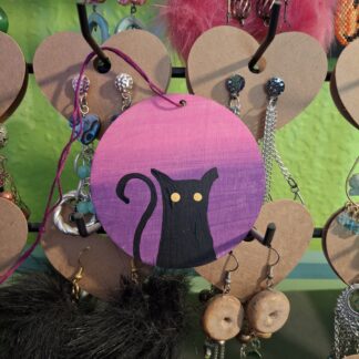 Cute Black Cats on Gradiated Wooden Ornament