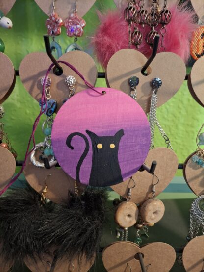 Cute Black Cats on Gradiated Wooden Ornament