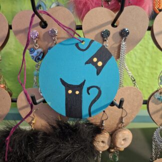 Cute Black Cats on Blue Wooden Ornament