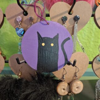 Cute Black Cat Violet Wooden Ornament