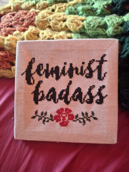 Feminist Badass Finished Cross Stitch