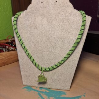 Green Beaded Rope Necklace with Frog