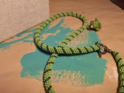 Green Beaded Rope Necklace with Frog - Image 3