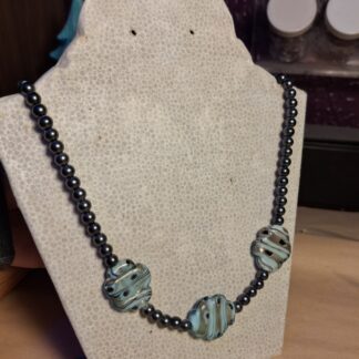 Black Pearl and Blue Beaded Necklace
