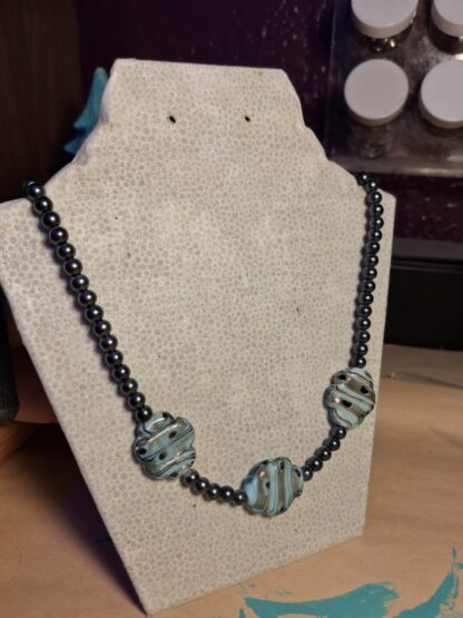 Black Pearl and Blue Beaded Necklace