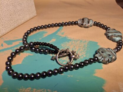Black Pearl and Blue Beaded Necklace - Image 2